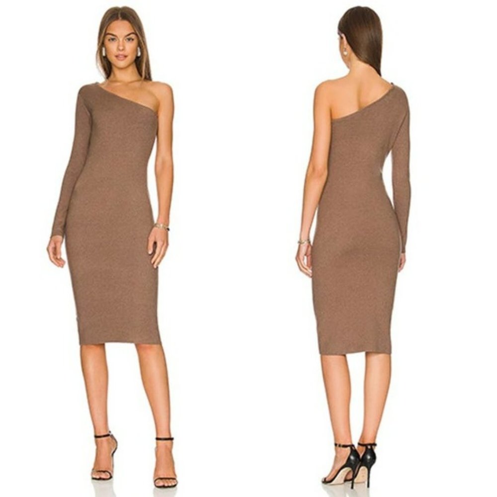 Monrow Super Soft One Shoulder Midi Dress Women's Dusty Cocoa Size: XS NWOT - Picture 1 of 9